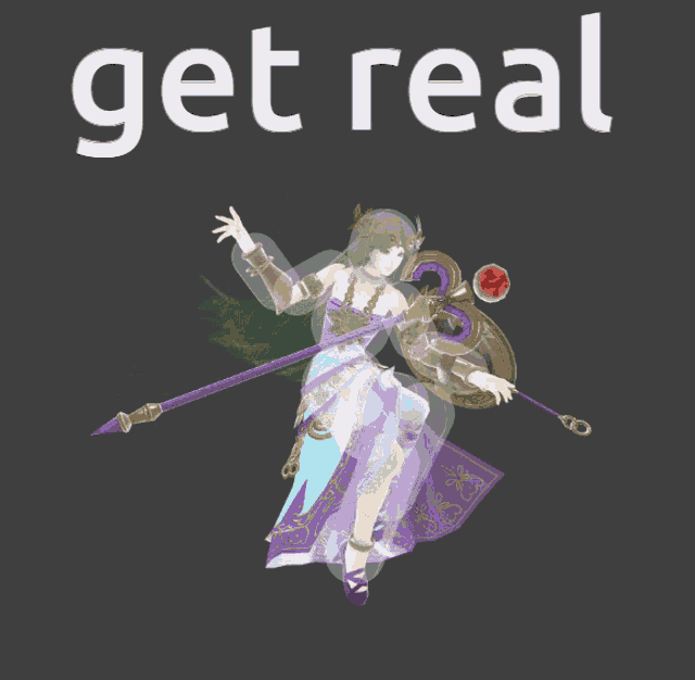 a picture of a woman with a spear and the words get real