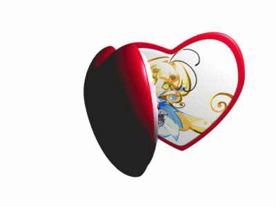 a heart shaped mirror with a picture of an angel and a picture of a demon