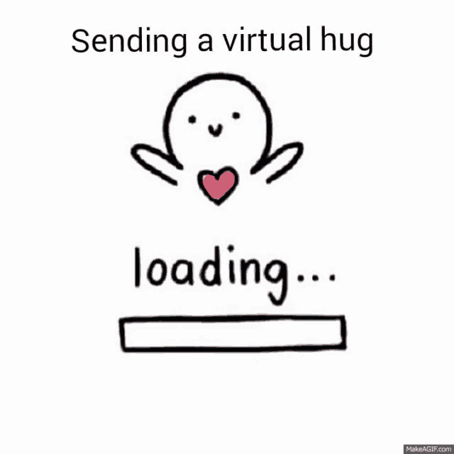 a cartoon of a person sending a virtual hug with a loading bar next to it .
