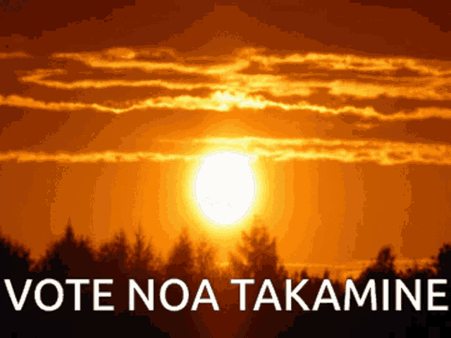 a picture of a sunset with the words vote noa takamine