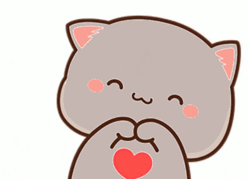 a cartoon cat is making a heart with its hands
