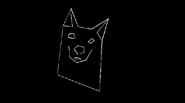 a black and white drawing of a cat 's head on a black background .