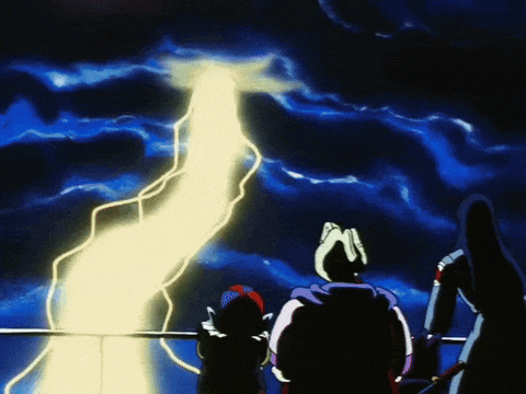 a group of people are watching a lightning bolt in the sky
