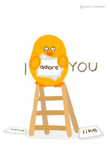 an illustration of a duck holding a sign that says i adore you