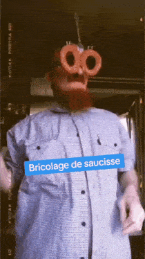 a man with a beard is wearing a pair of doughnut glasses and a button that says bricolage de saucisse