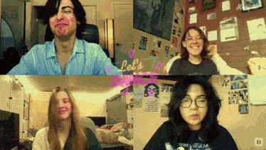 four people are on a video call with the word let 's on the bottom right