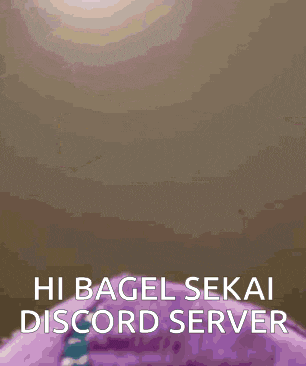 a picture of a stuffed animal with the words hi bagel sekai discord server on it