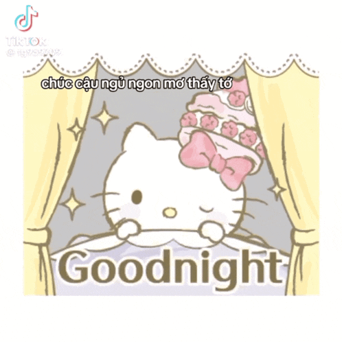 a cartoon of hello kitty saying goodnight in a room