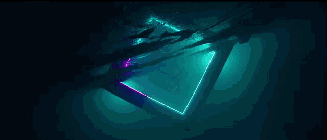 a person is swimming in a pool with a neon triangle in the water