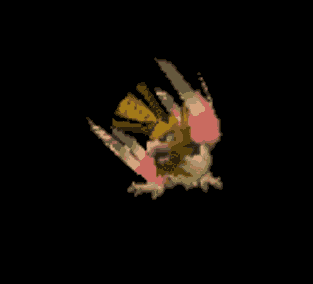 a cartoon bird with a yellow head and pink wings