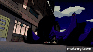 a cartoon of a man laying on the ground with a giant purple monster behind him