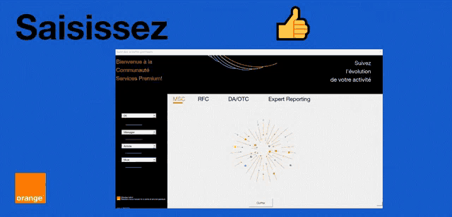 a computer screen with a thumbs up and the words saisissez on the top