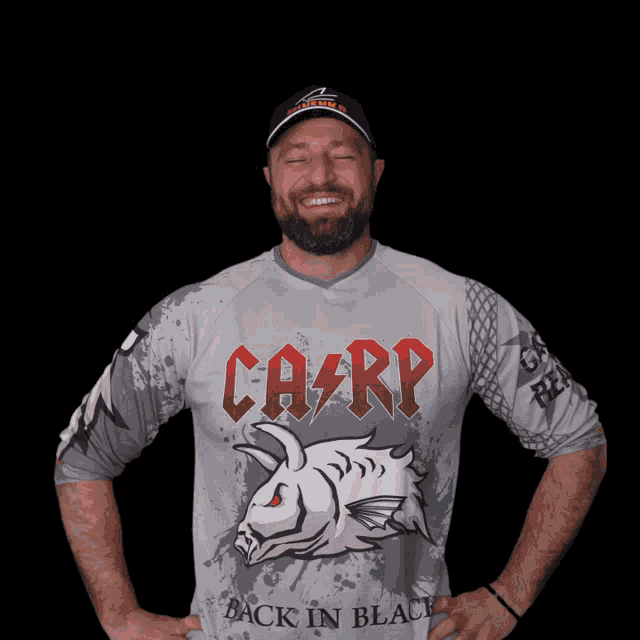 a man is wearing a shirt that says carp back in black