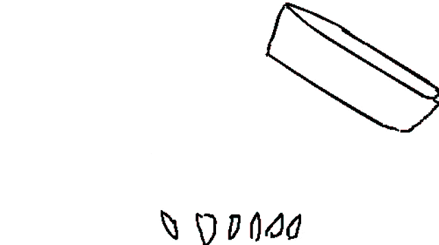 a black and white drawing of a frying pan with hearts on the stove top