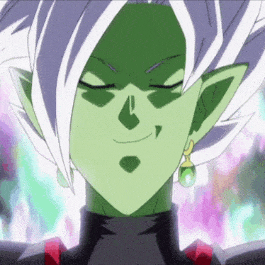 a close up of a person with green hair