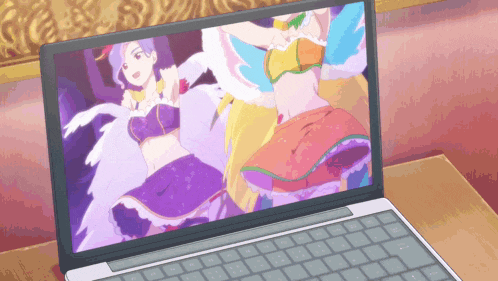 a laptop with a picture of a woman on the screen