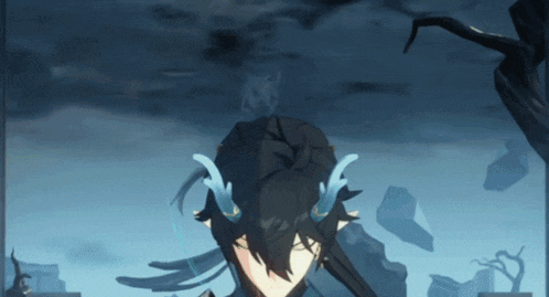 a person with horns on their head is standing in a dark room