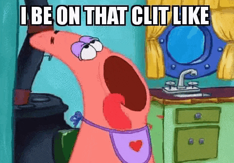 patrick star from spongebob squarepants is wearing a pink apron and screaming in a bathroom .