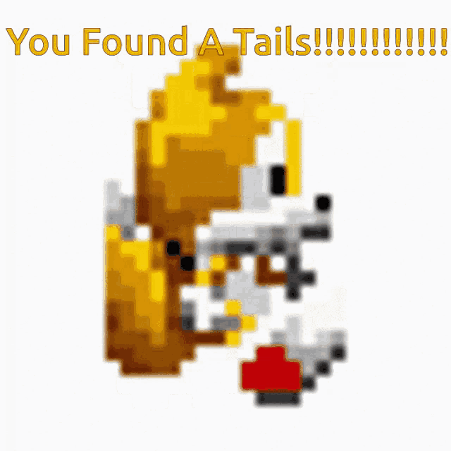a pixel art of a fox with the words you found a tails below it