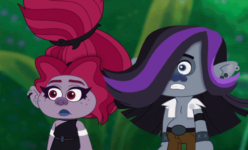 two trolls are standing next to each other and one of them is wearing a black jacket
