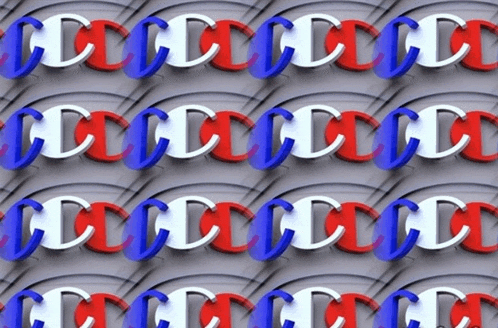 a pattern of red white and blue letters on a white background