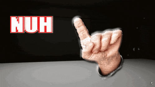 a hand is sticking out of a hole with the word huh in the background