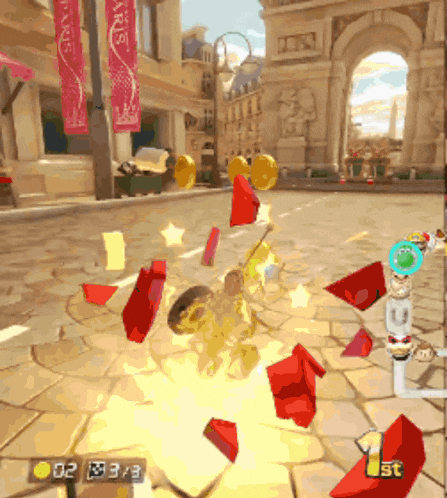 a video game scene with a banner that says " paris " on it