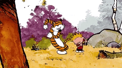a cartoon of a tiger standing next to a boy