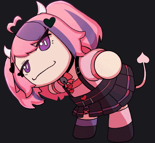 a cartoon drawing of a girl with horns and hearts on her hair