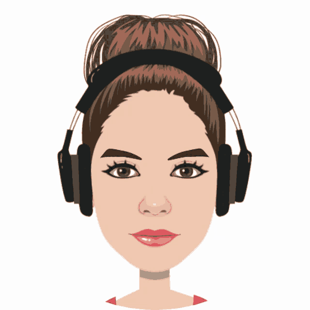 a cartoon drawing of a woman wearing headphones and smiling