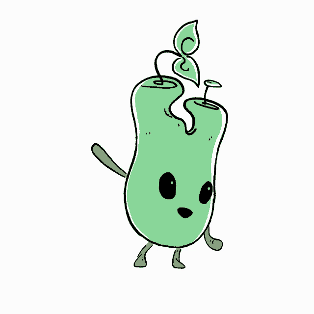 a cartoon drawing of a green vegetable with a plant growing out of it 's head