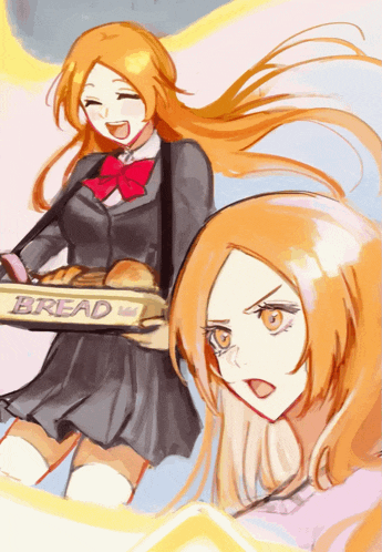 a drawing of a girl holding a box that says bread on it