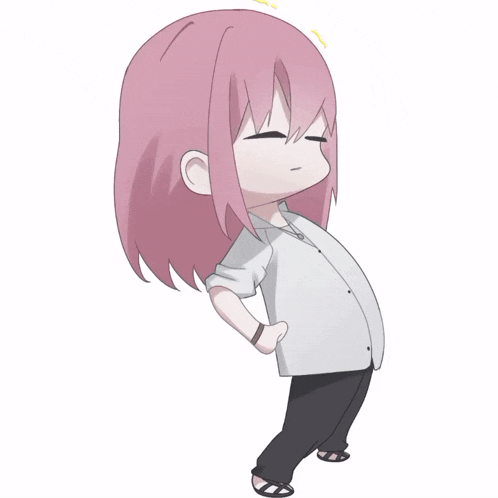a cartoon of a girl with pink hair and a white shirt
