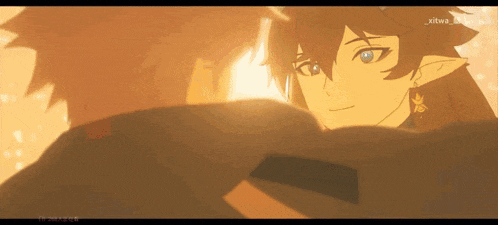 a couple of anime characters are looking at each other and smiling .