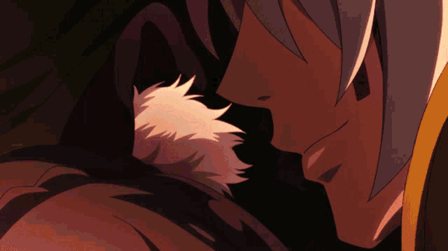 a close up of a person 's face with a furry ear on it