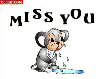 a cartoon mouse is crying with the words " miss you " above it