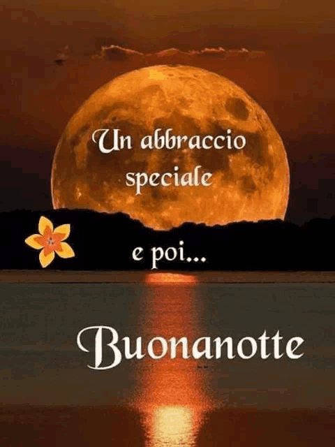 a full moon over a body of water with a flower in the foreground