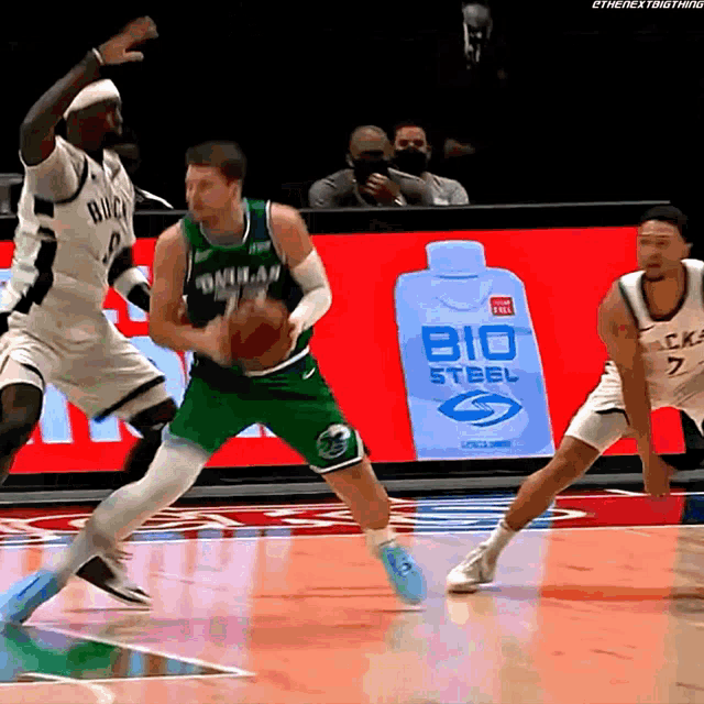 a basketball game is being played with an advertisement for bio steel