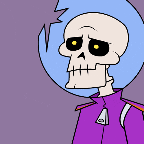 a cartoon drawing of a skeleton wearing a blue helmet