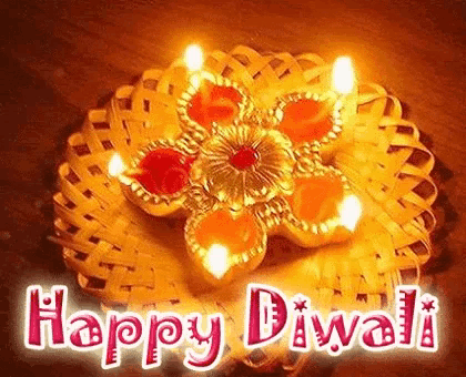 a happy diwali greeting card with a candle in the shape of a flower on a plate .
