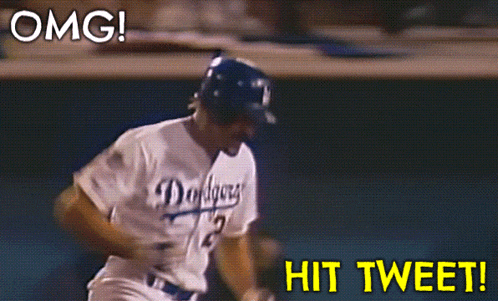 a baseball player is getting ready to hit a ball with the words " hit tweet " behind him
