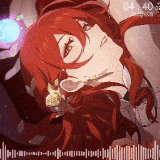 a picture of a girl with red hair and a clock behind her