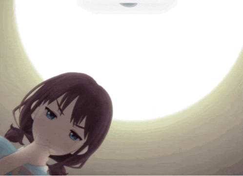 a girl with a serious look on her face is looking up at something