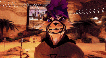 a cat with purple hair is wearing a hoodie that says ' tokyo underground ' on the front