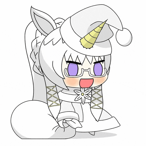 a drawing of a girl with a unicorn hat on