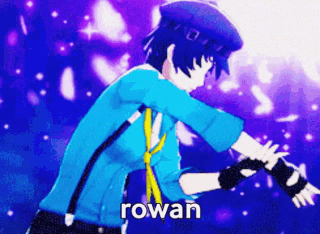 a rowan anime character is dancing with a microphone