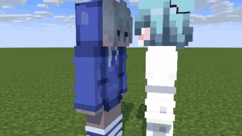 a boy and a girl are standing next to each other in a minecraft scene
