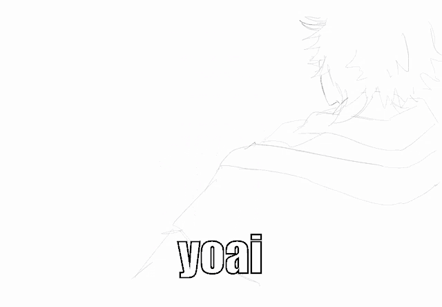 a black and white drawing of a man and woman with yoai written on the bottom right
