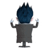 the back of a cartoon character with blue hair and white gloves is shown .