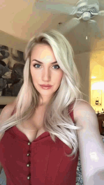 Blonde Red Top GIF - Blonde Red Top Smile GIFs